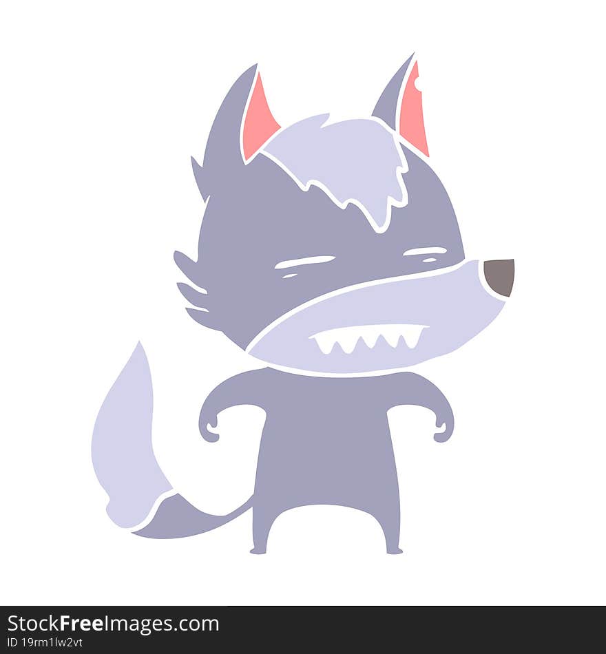 flat color style cartoon wolf showing teeth