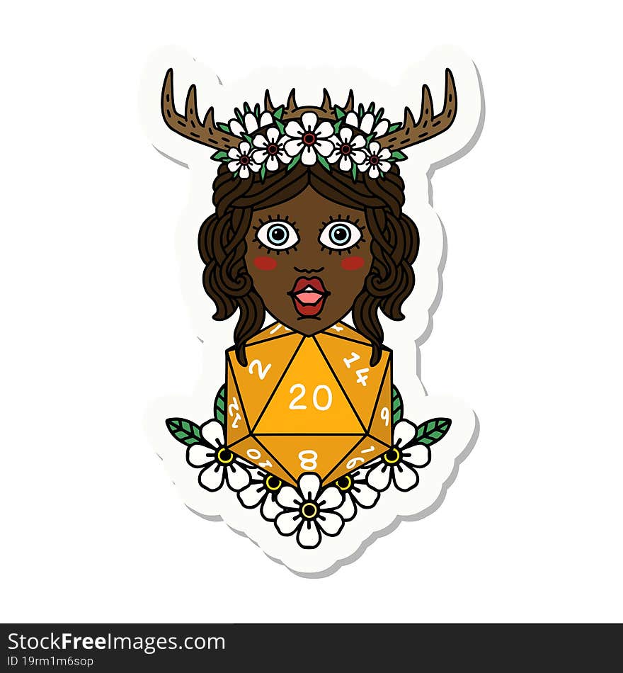 sticker of a human druid with natural twenty dice roll. sticker of a human druid with natural twenty dice roll