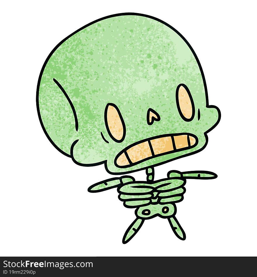 textured cartoon illustration kawaii cute dead skeleton. textured cartoon illustration kawaii cute dead skeleton