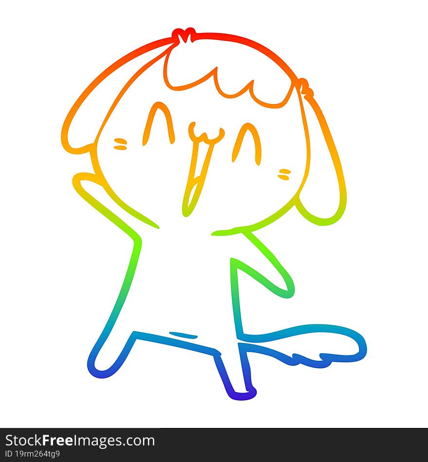 rainbow gradient line drawing of a cute cartoon dog