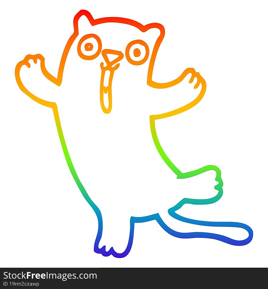 Rainbow Gradient Line Drawing Cartoon Happy Cat