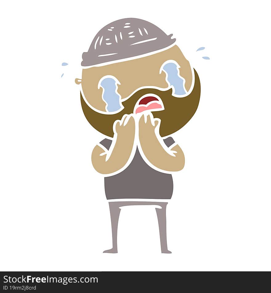 flat color style cartoon bearded man crying