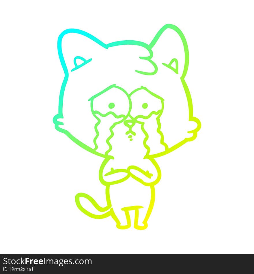 cold gradient line drawing cartoon crying cat