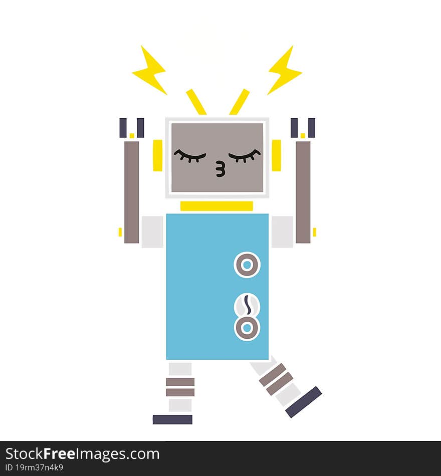 flat color retro cartoon malfunctioning robot