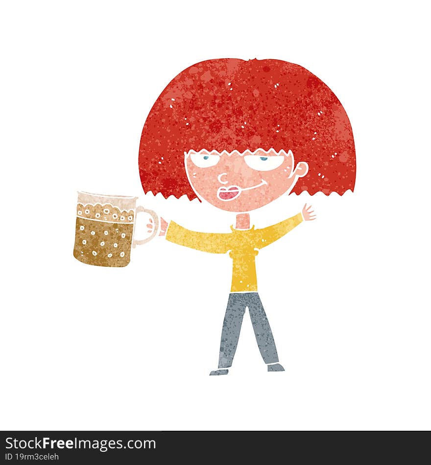 cartoon woman with mug of beer