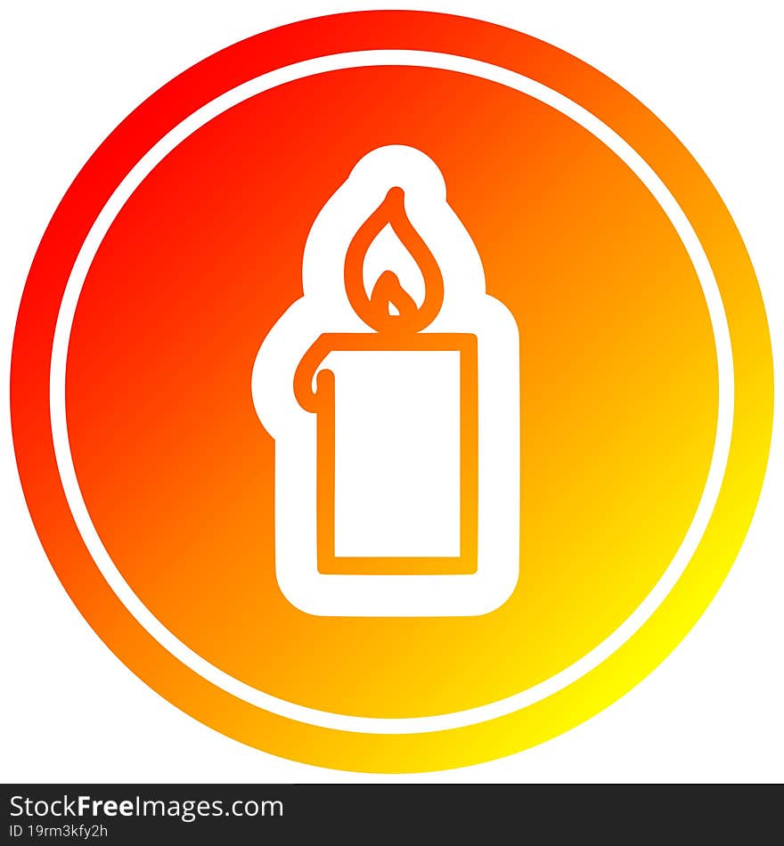 burning candle circular icon with warm gradient finish. burning candle circular icon with warm gradient finish