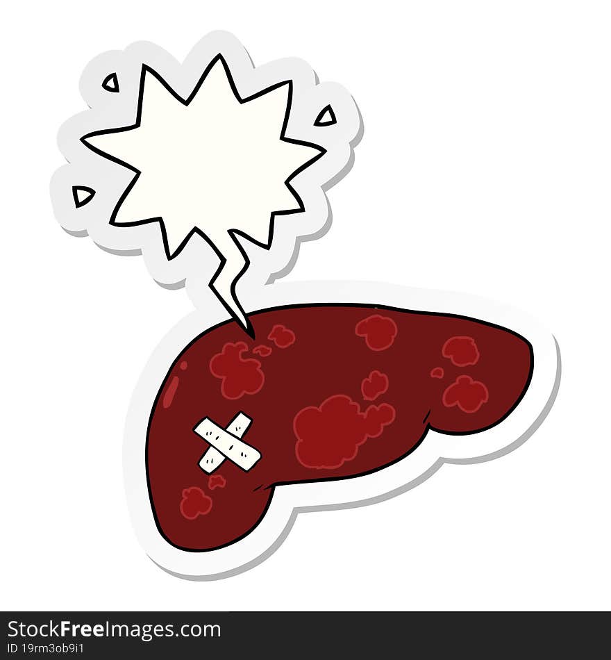 cartoon unhealthy liver with speech bubble sticker