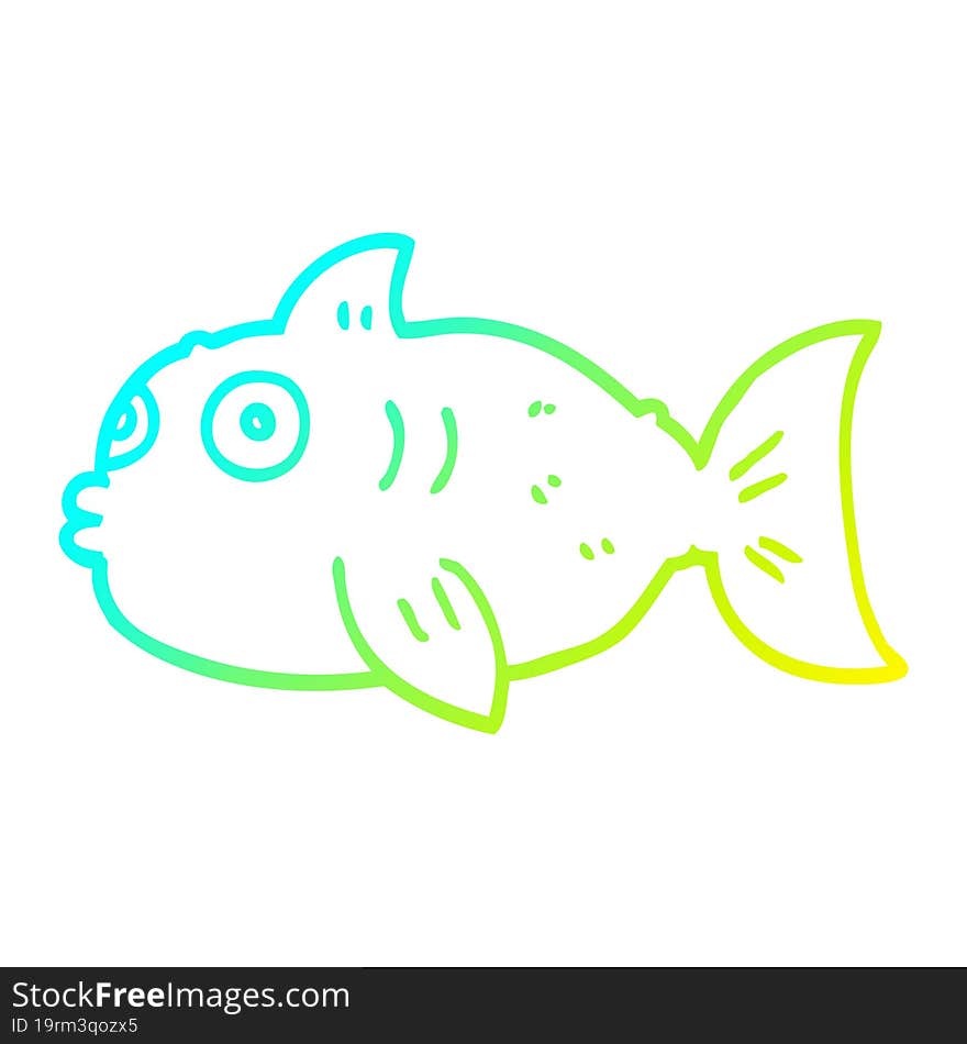 Cold Gradient Line Drawing Cartoon Surprised Fish