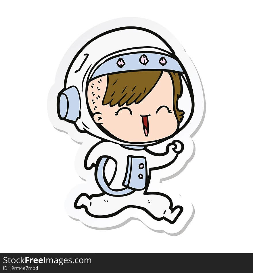 sticker of a happy cartoon space girl