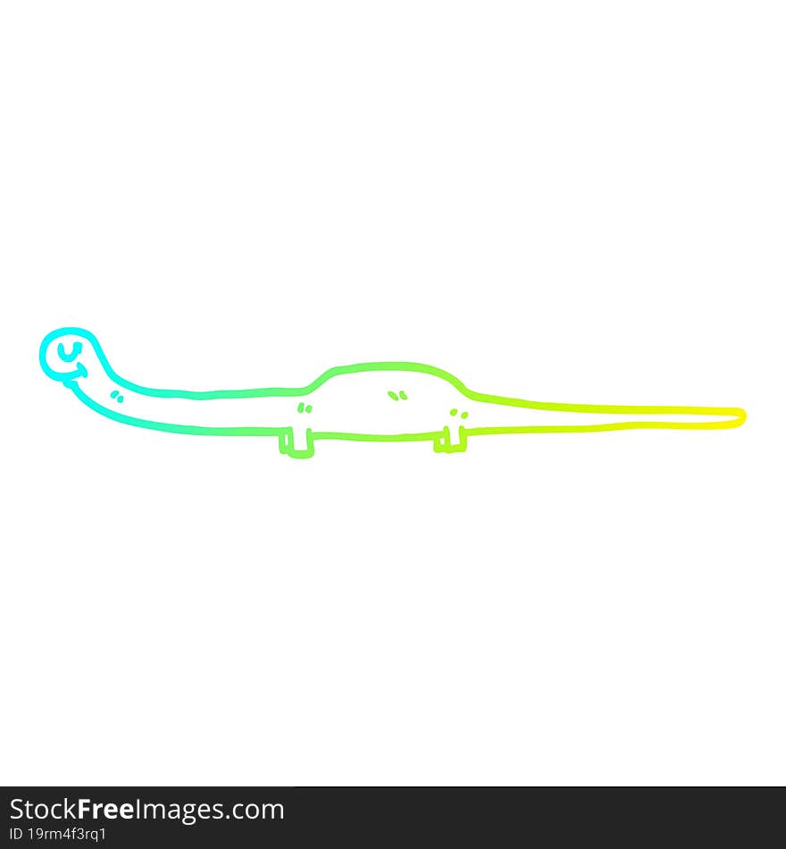 cold gradient line drawing of a cartoon prehistoric dinosaur