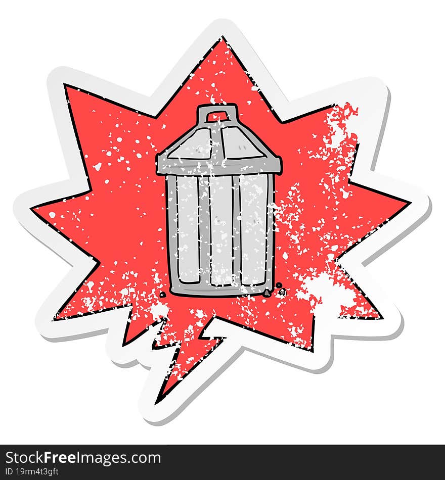 Cartoon Old Metal Garbage Can And Speech Bubble Distressed Sticker