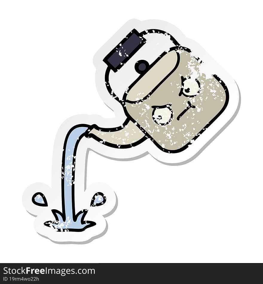 distressed sticker of a cute cartoon pouring kettle