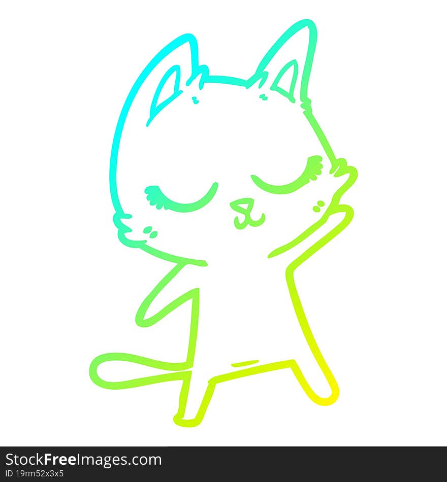 cold gradient line drawing calm cartoon cat waving