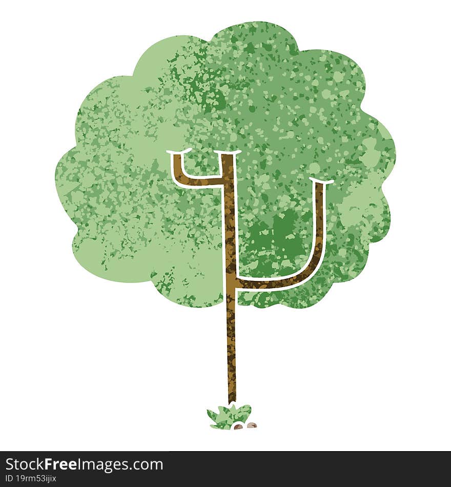 retro illustration style quirky cartoon tree. retro illustration style quirky cartoon tree