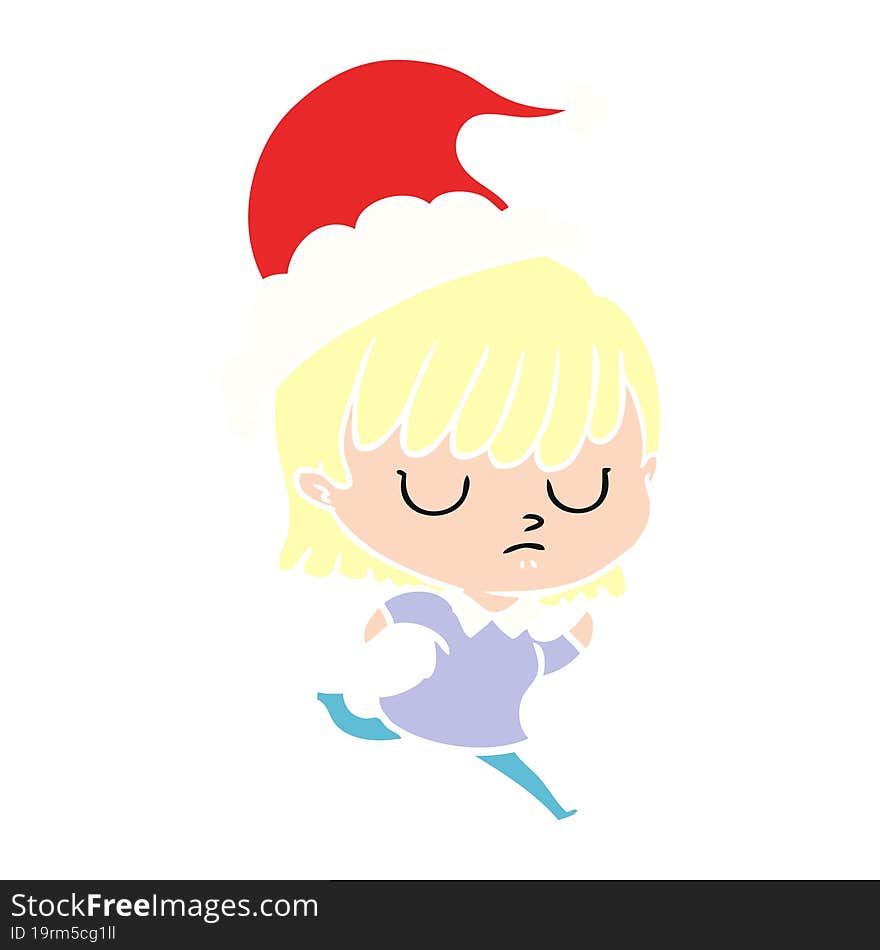 Flat Color Illustration Of A Woman Wearing Santa Hat