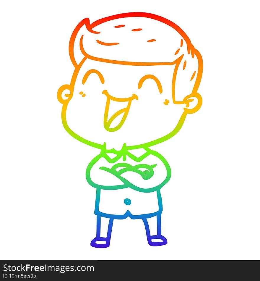 rainbow gradient line drawing of a cartoon man laughing