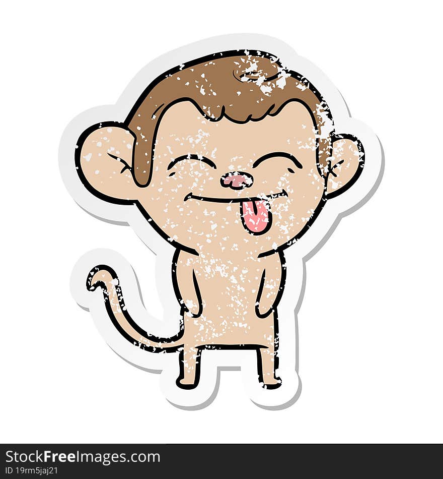 distressed sticker of a funny cartoon monkey