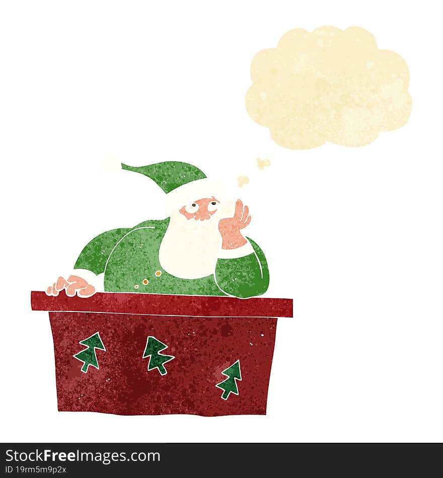 cartoon bored santa claus with thought bubble