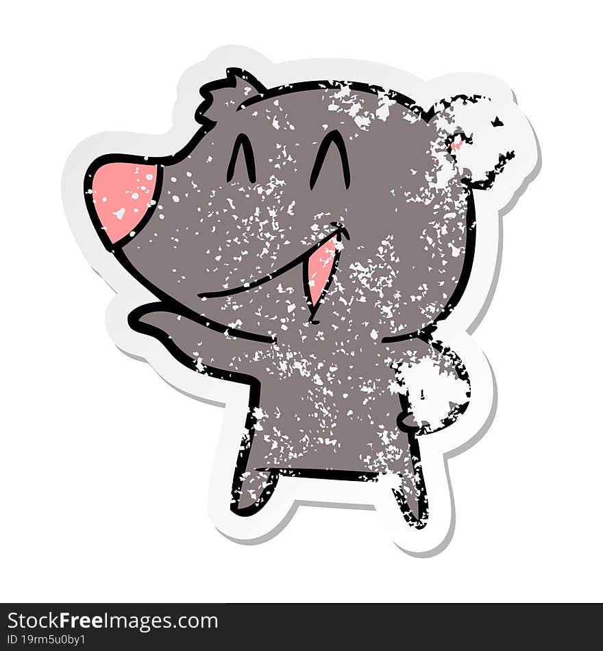 distressed sticker of a laughing bear cartoon