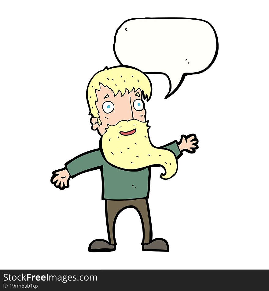 cartoon man with beard waving with speech bubble