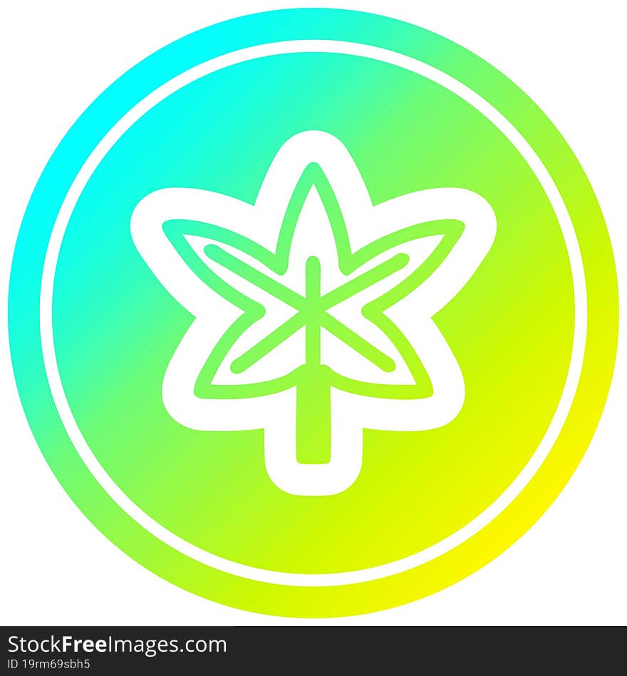 marijuana leaf circular in cold gradient spectrum