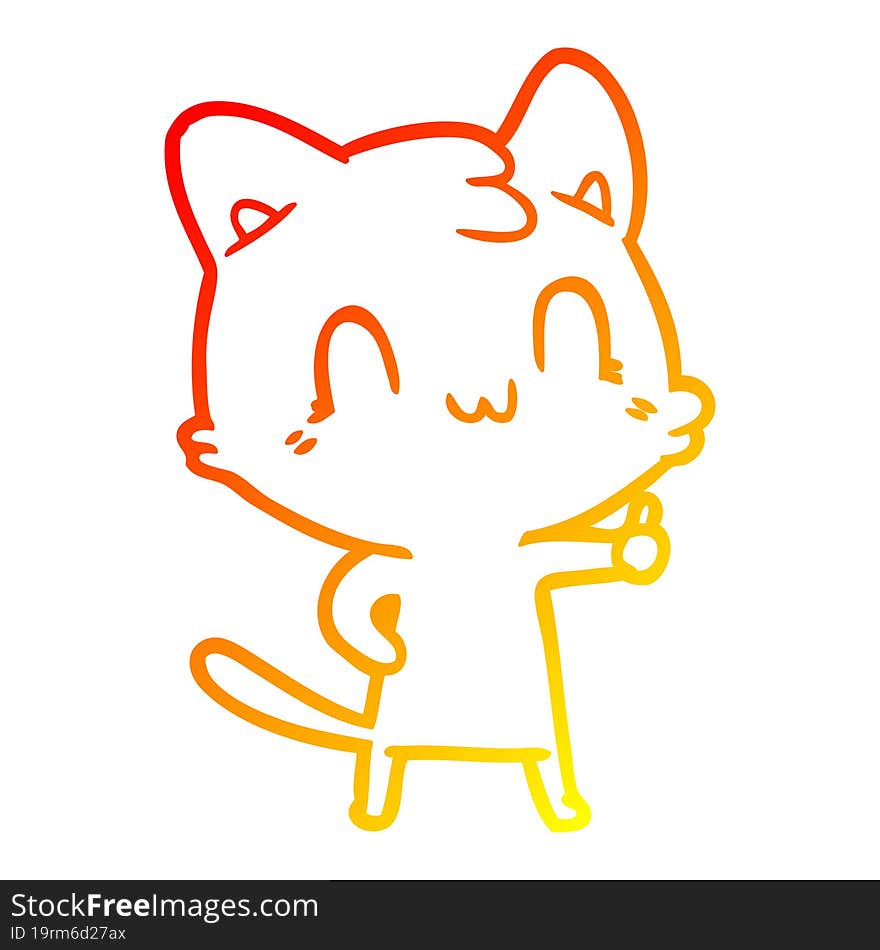 warm gradient line drawing of a cartoon happy cat