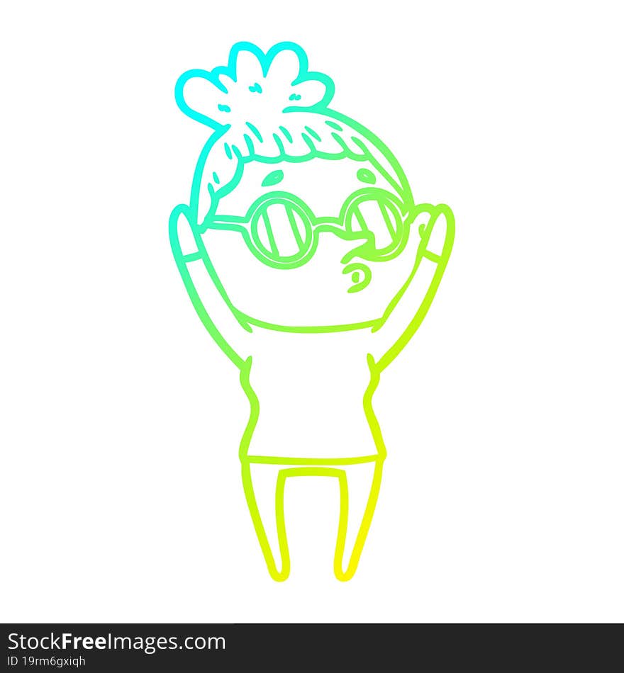 cold gradient line drawing cartoon woman wearing glasses