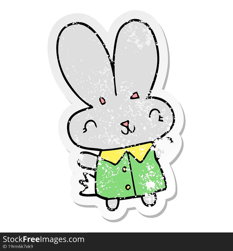 distressed sticker of a cute cartoon tiny rabbit