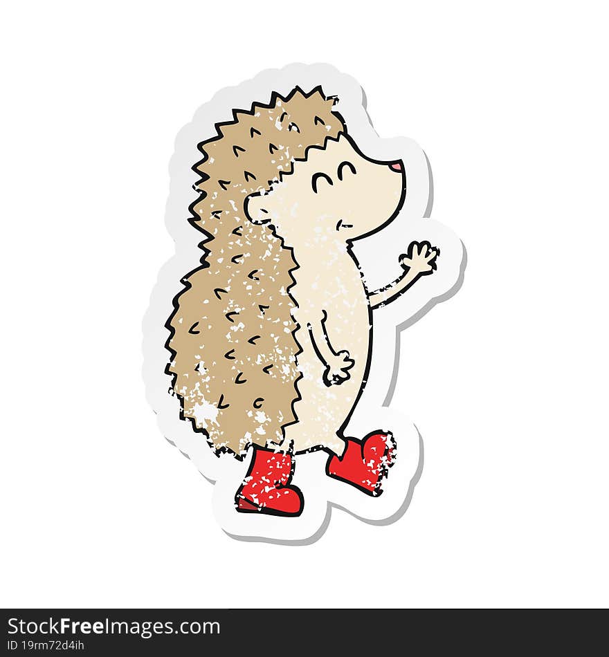 Retro Distressed Sticker Of A Cute Cartoon Hedgehog