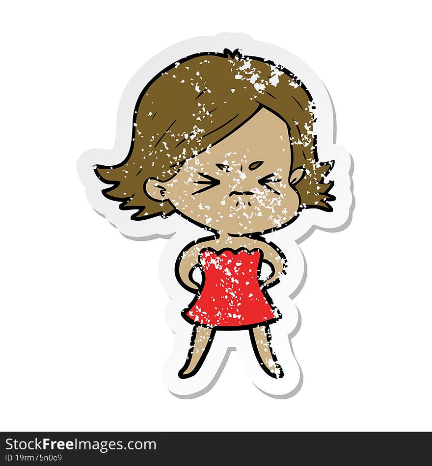 distressed sticker of a cartoon angry woman