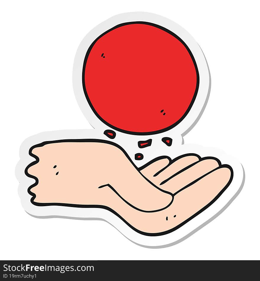 sticker of a cartoon hand throwing ball