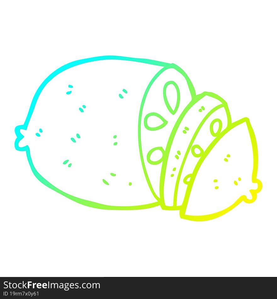 Cold Gradient Line Drawing Cartoon Sliced Lemon