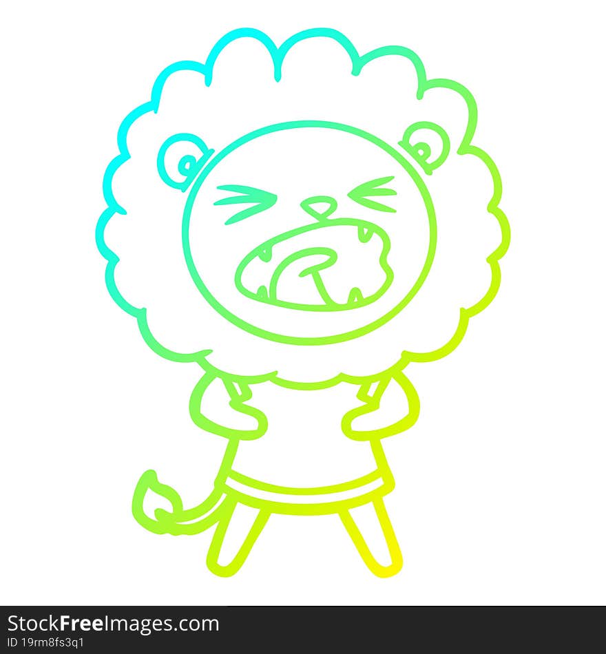 cold gradient line drawing of a cartoon lion