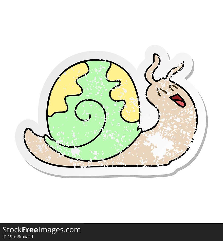 Distressed Sticker Of A Quirky Hand Drawn Cartoon Snail