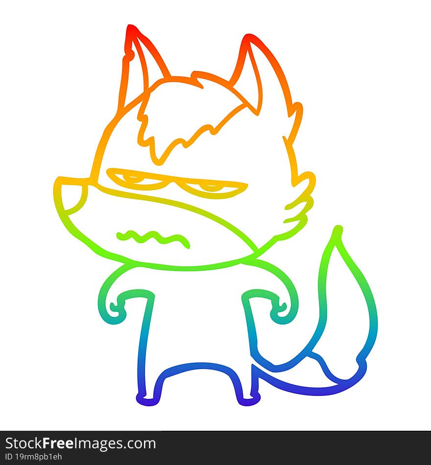 rainbow gradient line drawing cartoon annoyed wolf