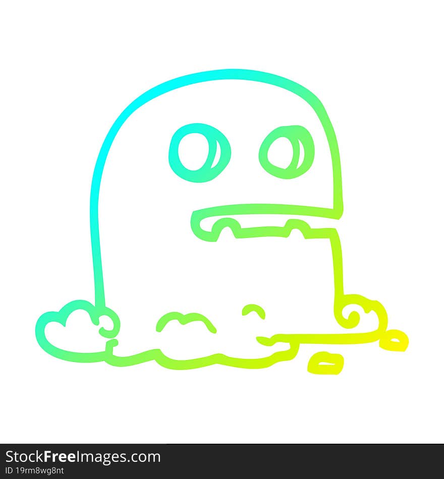 cold gradient line drawing of a cartoon spooky ghost