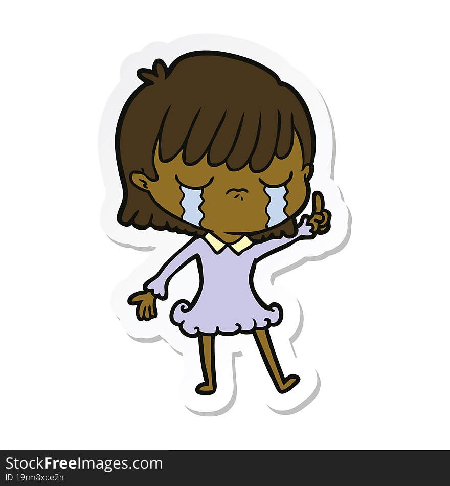 sticker of a cartoon woman crying