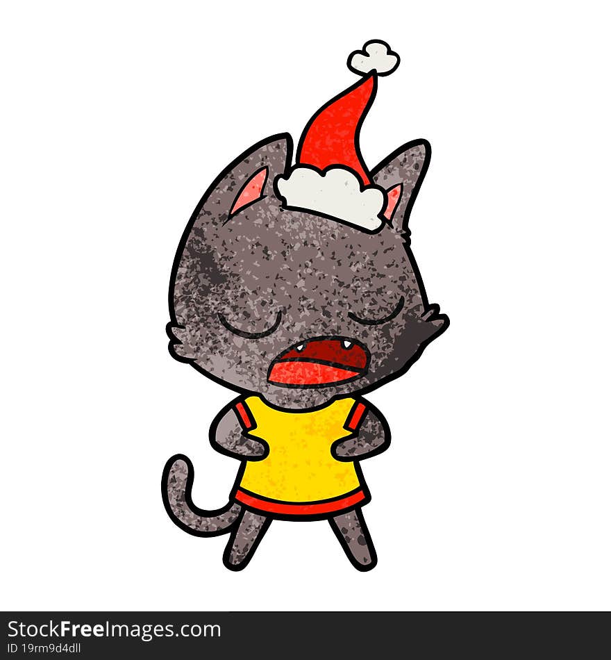 Talking Cat Textured Cartoon Of A Wearing Santa Hat