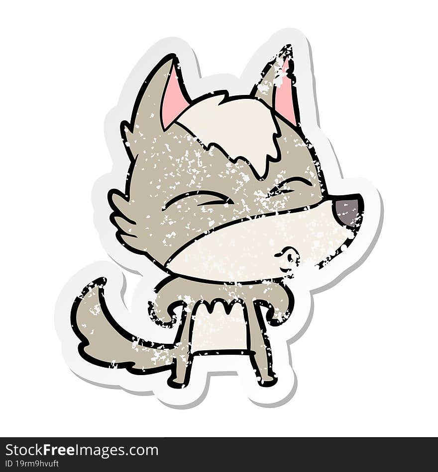 distressed sticker of a cartoon wolf whistling