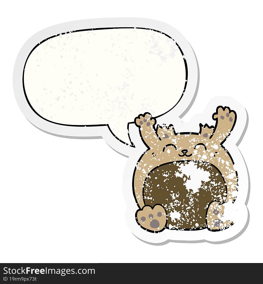 cartoon bear with speech bubble distressed distressed old sticker. cartoon bear with speech bubble distressed distressed old sticker