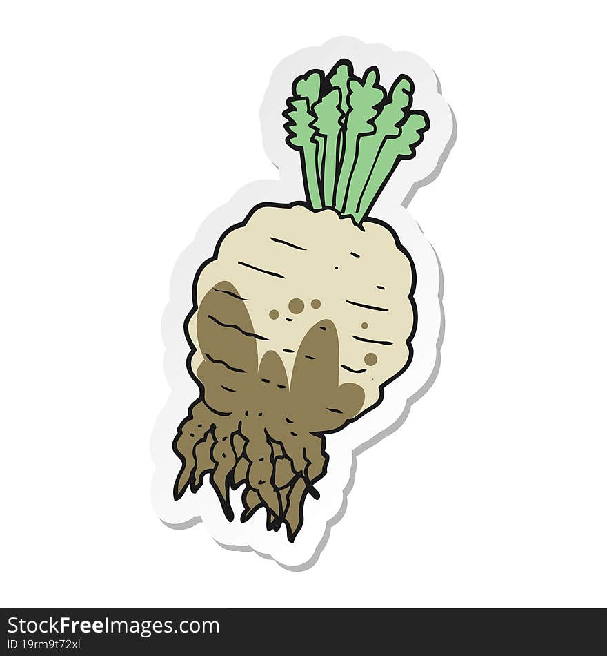 sticker of a cartoon muddy turnip