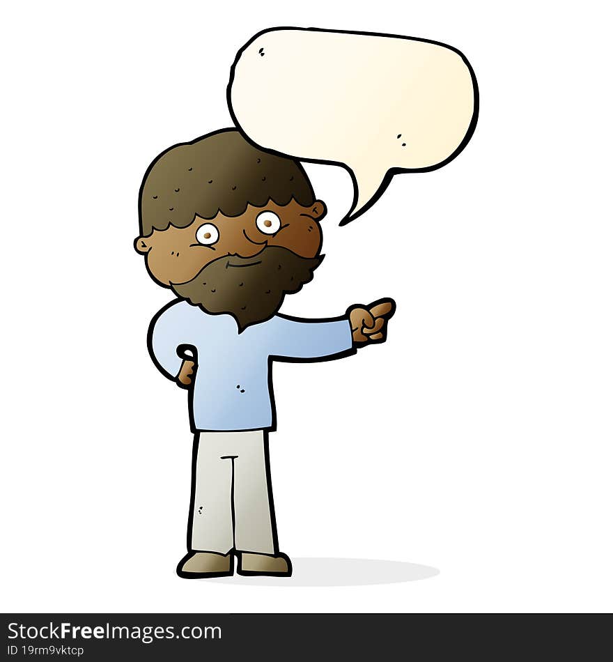 Cartoon Bearded Man Pointing With Speech Bubble