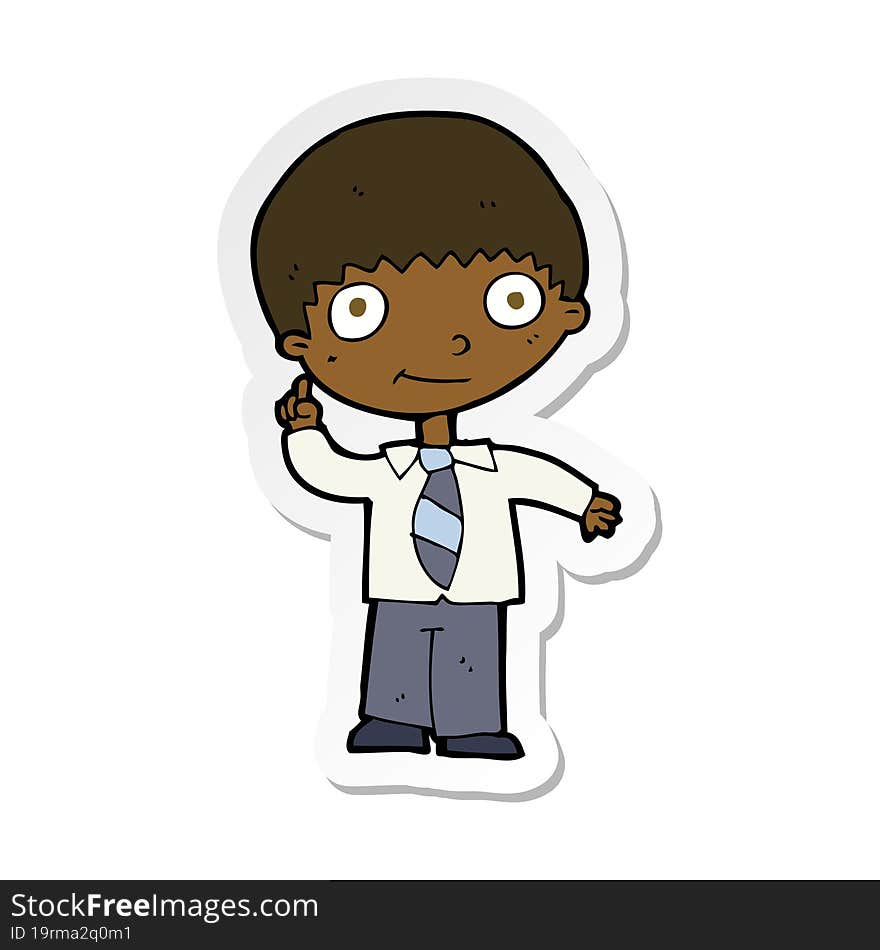 sticker of a cartoon school boy with idea