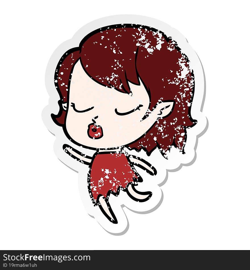 distressed sticker of a cute cartoon vampire girl