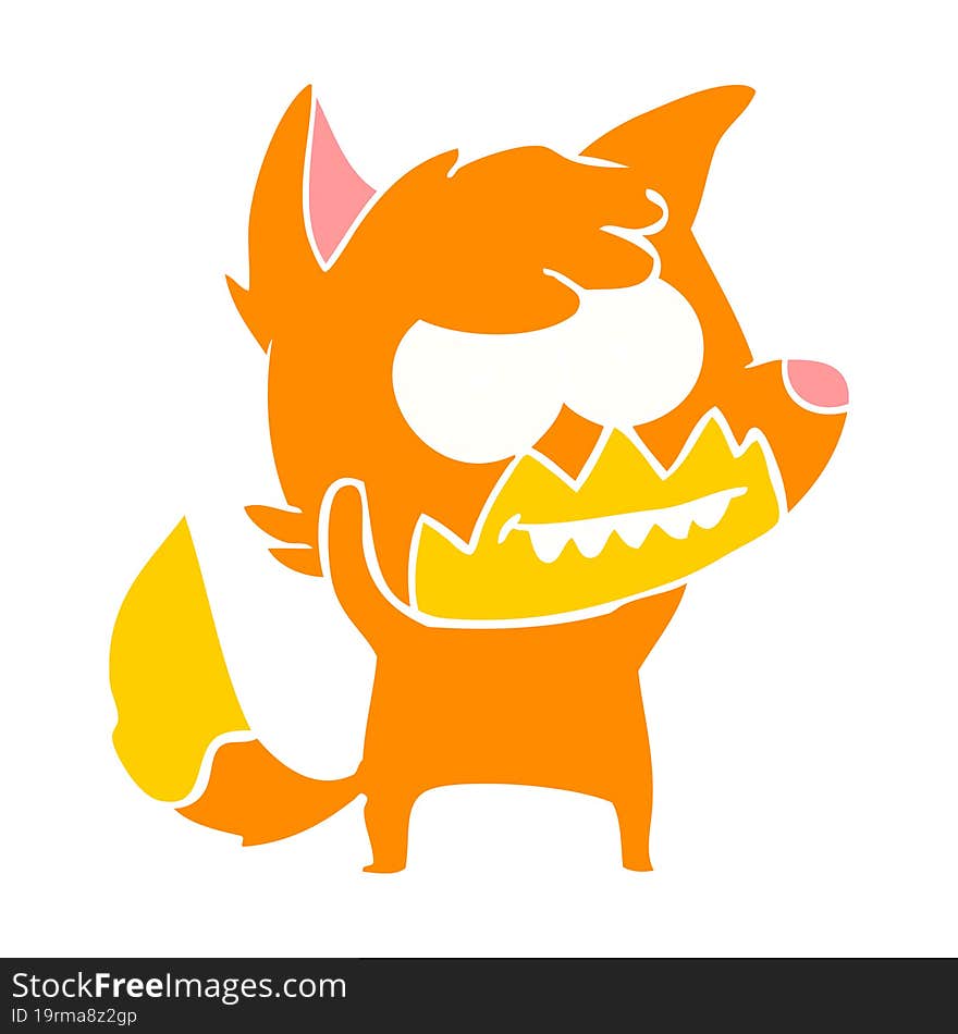 flat color style cartoon grinning fox