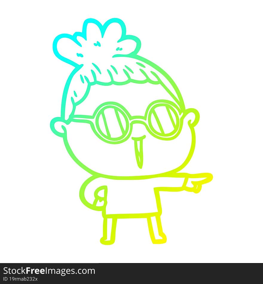 Cold Gradient Line Drawing Cartoon Woman Wearing Spectacles