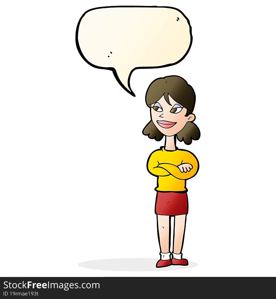 cartoon smug woman with speech bubble