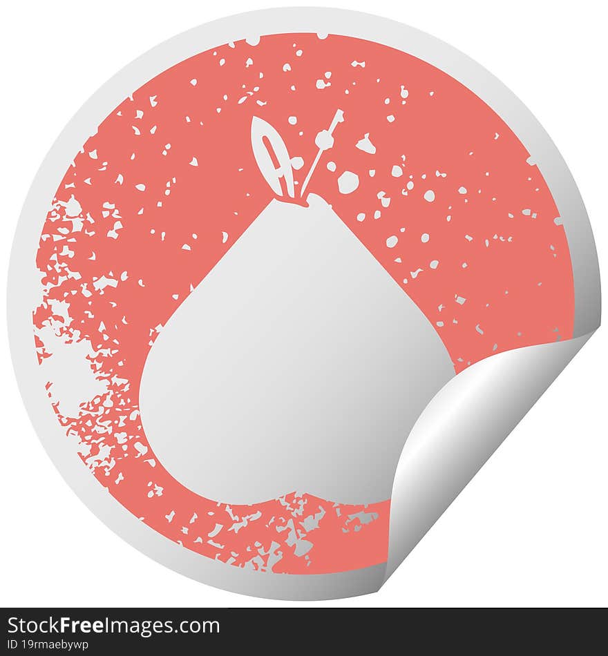 distressed circular peeling sticker symbol of a green pear