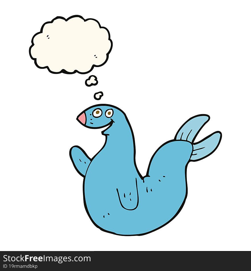 cartoon happy seal with thought bubble