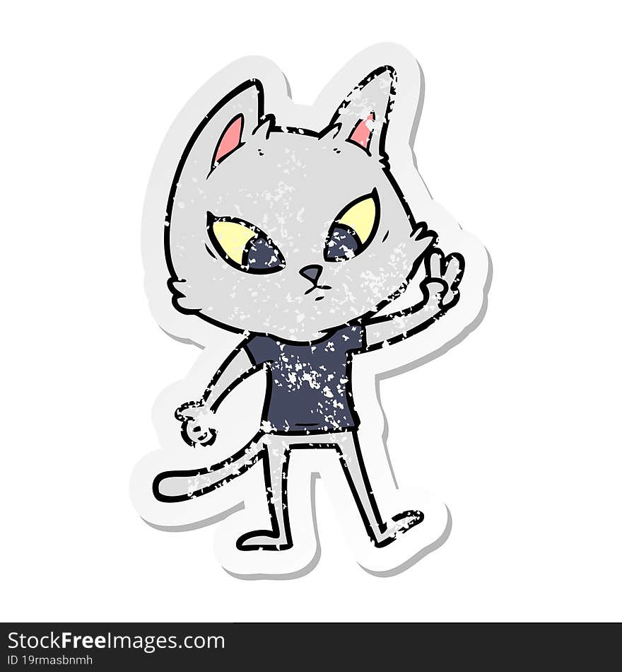 distressed sticker of a confused cartoon cat